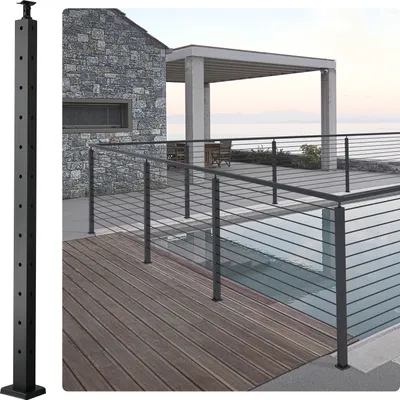 Immagine prodotto di VEVOR parapetto a cavo, 106,68 x 2,54 x 5,08 cm Parapetto angolare a L in acciaio, 12 fori preforati, parapetto a cavo in acciaio inox SUS304 con staffa orizzontale e curva, confezione da 1 pz
