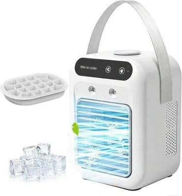 Obrázek produktu pro Přenosný osobní ventilátor | Ventilátor s USB nabíječkou a nádržkou na vodu | Lehký a tichý | Vhodný do kanceláře, do auta i na cesty (1 ks) (přenosný + nádoba na kostky ledu)