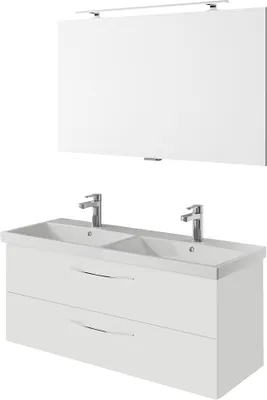 Produktbild von Badmöbel Set, 120cm breit, mit Doppelwaschbecken in weiß Glanz VILLATORO-66, B/H/T ca. 120/200/45 cm
