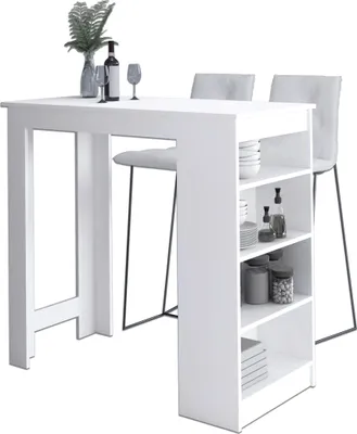 Image de Table bar élégant blanc avec 4 étagères pour maisons modernes et tabourets de bar