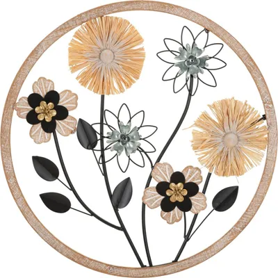 Image de Panneau mural en raphia, diamètre 50 cm, longueur 3 cm, couleur marron et noir, marque Mauro Ferretti