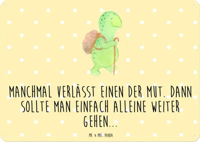 Produktbild von Mr. & Mrs. Panda Schild Schildkröte Wanderer DIN A3 - Gelb Pastell - Geschenk, Retro Blechschild, Rucksack, Metallbild, Schildkröten, Motivation, Türschild, Wandbild
