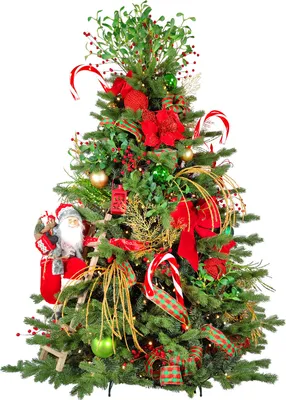 Produktbild von Dekorierter künstlicher Weihnachtsbaum mit 124 Ornamenten SANTA CLAUS II 240 cm Baum mit Ständer und Weihnachtsornamenten