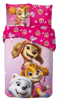 Zdjęcie produktu dla Poszewka na kołdrę PAW Patrol – różowa z motywem Pups, 140 x 200 cm – 65 x 65 cm