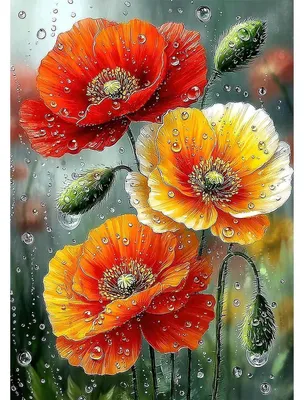 Image de Kit de peinture diamant "Coquelicots", fleurs colorées, 5D, décoration murale DIY, 30x40 cm