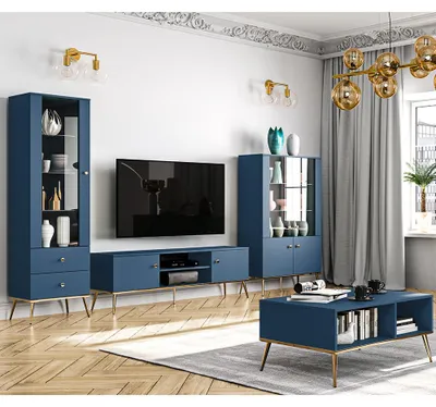 Produktbild von Wohnwand dunkelblau MONTPELLIER-131, modern, 5-teilig mit Couchtisch