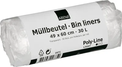 Produktbild von Müllbeutel 30 L, 490x600 mm, 4,5 my HDPE, Transparent | Rolle (50 Beutel)