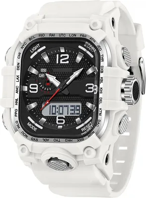 Produktbild von Militär Herren Uhr Digital Analog 5ATM wasserdicht Outdoor Sportuhr mit Stoppuhr Countdown 3 Zeitzonen Beleuchtung Datum robuste Armbanduhr