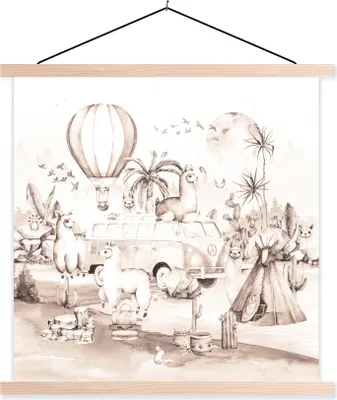 Produktbild von MuchoWow® Textilposter Kinder - Alpaka - Tiere - Jungen - Mädchen 40x40 cm mit holzfarbenen Rahmen - Posterleiste