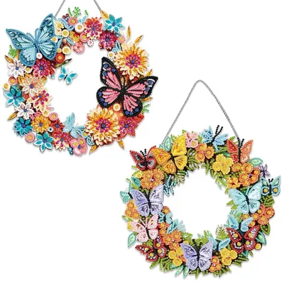 Immagine prodotto di Set di decorazioni a mosaico diamantato 5D a forma di farfalle, ideale per creare una ghirlanda decorativa. Kit per realizzare 2 pannelli decorativi da appendere, dimensioni 24x24 cm