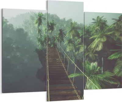Produktbild von Bild auf Leinwand - Leinwandbild - Dschungel Palme Brücke - 130x100cm - Wand Bild - Wanddeko - Leinwanddruck - Bilder - Kunstdruck - Wanddekoration - Leinwand bilder - Wandkunst - CB130x100-3674