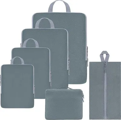 Immagine prodotto di Set di 6 sacchetti compressori per valigie, organizer per accessori da viaggio - Grigio