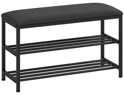 Produktbild von Schuhbank mit Sitzfläche, Sitzbank mit Stauraum, Schuhregal mit 2 offene Fächer, Sitzbank 81 x 31 x 50 cm Schwarz