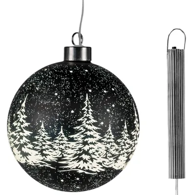 Produktbild von formano LED Hängekugel Winternacht Timer Glas Schwarz 15 cm Weihnachten