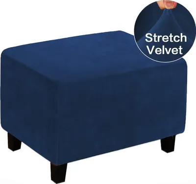 Obrázek produktu pro Stretch Ottoman Cover Stool Covers Footstool Protective Covers Velvet Slipcovers for Ottoman (XL, tmavě modrá)
