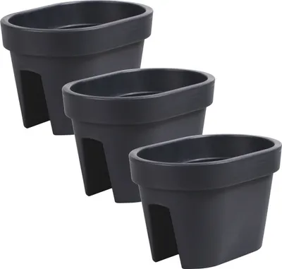Produktbild von Satz von 3 Stück Balkonkiste Blumenkasten Geländerkasten Balkonkasten Geländertopf 39,5 cm | 12,3 L anthrazit Balkon-Blumenkasten oval