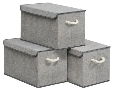 Produktbild von Aufbewahrungsboxen mit Deckel 3-teiliges Set | Taubengrau | 50x30x30cm