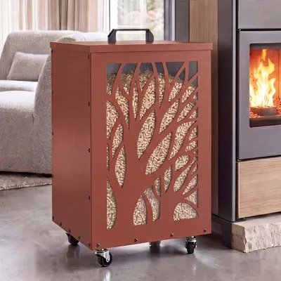 Image de Conteneur à granulés HWC-Q30, bac à granulés, boîte de rangement pour, par exemple, l'alimentation animale, pieds en roulettes, dimensions : 64 x 36 x 36 cm, couleur : cuivrée