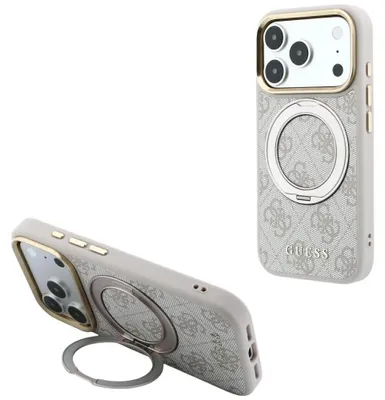 Image de Coque pour iPhone 18 Pro Max / 17 Pro Max, modèle Guess Ring Stand 360 4G Classic Logo avec MagSafe, couleur rose