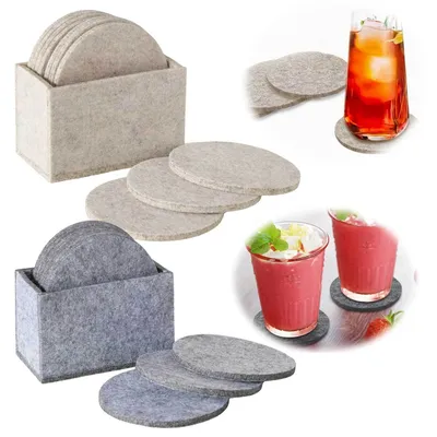 Produktbild von LS-LebenStil 10x Filz Glasuntersetzer Beige Rund 10cm mit Box für Bar Gläser Getränke Tassen Weinglas Bierdeckel Tischuntersetzer Getränkeuntersetzer