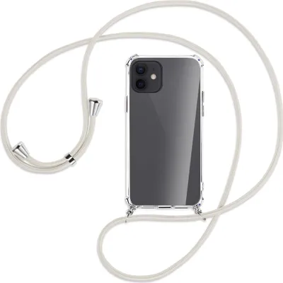 Produktbild von Handykette Backcover-Schutzhülle mit Band (Metall silberfarben) für Apple iPhone 12, 12 Pro - broken white