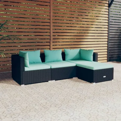 Produktbild von 4-tlg. Garten-Lounge-Set mit Kissen Poly Rattan Schwarz , Gartenmöbel-Sets Design 2024