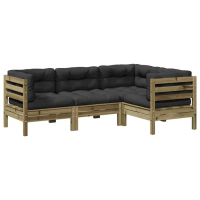 Image de vidaXL Ensemble de canapés de jardin 4 pièces avec coussins Pin imprégné