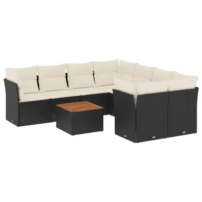 Produktbild von vidaXL 9-tlg. Garten-Sofagarnitur mit Kissen Schwarz Poly Rattan