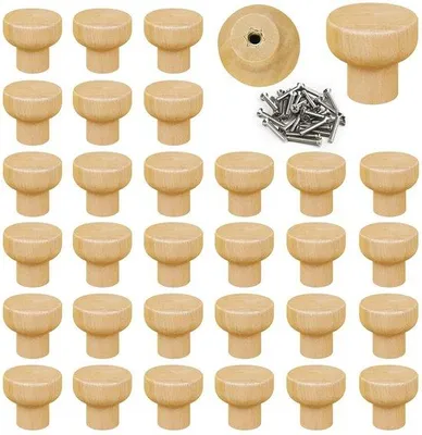 Image de Lot de 30 poignées en bois au design simple, couleur naturelle