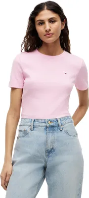 Produktbild von Tommy Hilfiger Damen T-Shirt Kurzarm New Slim Cody mit Rundhalsausschnitt, Rosa (Classic Pink), XL