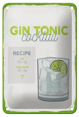 Produktbild von Blechschild Rezept Gin Tonic Cocktail Recipe 12x18cm Dekoration