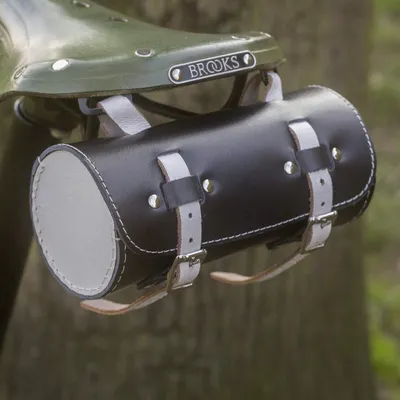 Image de Sacoche de vélo rétro en cuir véritable, pour selle et poignées