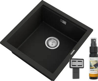 Obrázek produktu pro Granitan | Granitový dřez TUGA48 - Černý - Vestavný - Moderní design - Jednoplášťový dřez