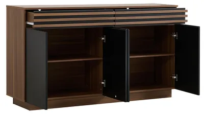 Image de Armoire de rangement - Buffet - Meuble de rangement - Rangement - Armoire - Noir - 150x40x85 cm - MDF - 2 tiroirs et 4 portes