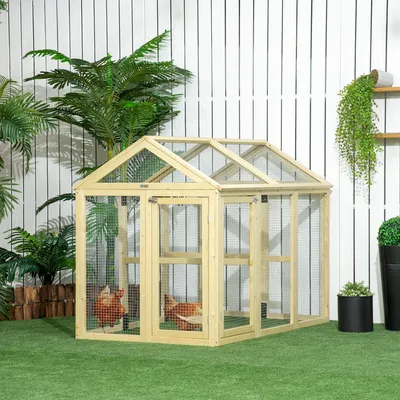 Image de Clôture pour poules, poulailler, enclos pour poules, abri pour poules - Clôture en bois pour poules, couleur naturelle