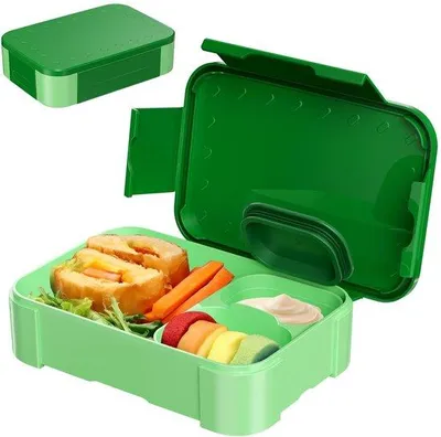 Productafbeelding van Ibenzoa® Lunchbox met compartimenten – voor kinderen en volwassenen, 900 ml, gemaakt van PP5 (BPA-vrij), lekvrij met siliconenring en veiligheidsklemmen, 19 x 13 x 5 cm
