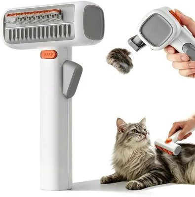 Produktbild von Tierbürste 2-in-1 – Selbst-reinigende Bürste zur Fellpflege – Entriegelungsknopf – Vemera