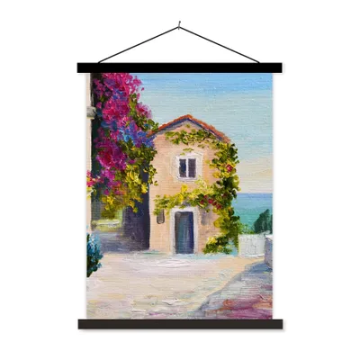 Produktbild von MuchoWow® Textilposter Malerei - Haus - Ölfarbe - Dorf 40x53 cm mit schwarzem Rahmen - Abbildung
