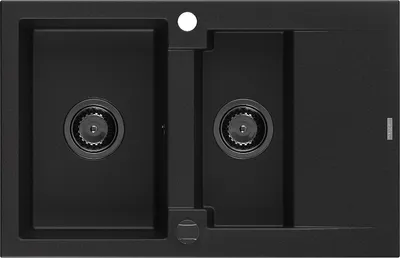 Produktbild von Mexen Gaspar 1,5-Becken-Granitspüle mit Abtropffläche 737 x 475 mm, Schwarz, Siphon Schwarz - 6507731505-77-B