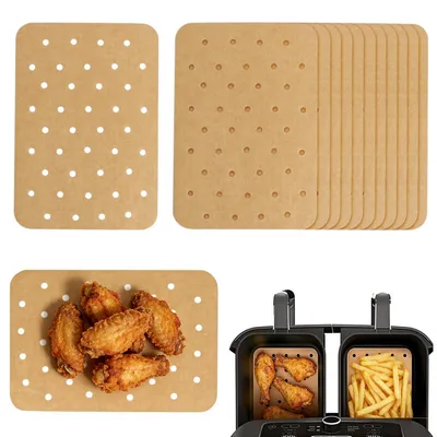 Image de Papier sulfurisé perforé pour friteuse à air, 100 pièces, dimensions 14 x 20,5 cm, compatible avec les modèles Ninja Dual Zone AF300EU et AF400EU