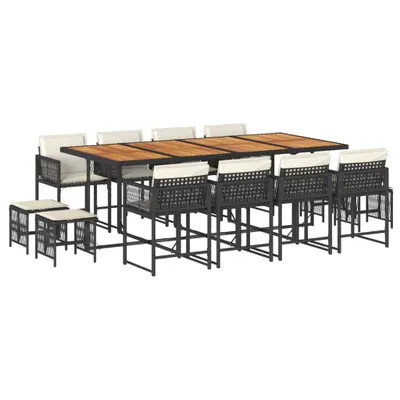 Produktbild von 13-tlg. Garten-Essgruppe mit Kissen Schwarz Poly Rattan