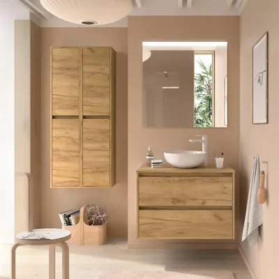 Image de Meubles de salle de bain BALTIC 1000, 2 tiroirs, bois africain + plateau de vasque