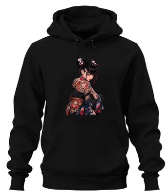 Produktbild von Anime Manga Tattoo Girl Japan Yakuza Oni Y2K Streetwear Hoodie Kapuzenpullover, Schwarz, XL