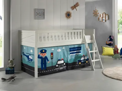 Produktbild von VIPACK - Spielbett SCOTT, LF 90 x 200 cm, mit Rolllattenrost, Leiter und Textilset "Police", weiß lackiert