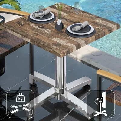 Produktbild von WBO | Bistro Außen Tisch | B:T:H 70 x 70 x 78,5 cm | Vintage Old / Aluminium | Quadratisch | Klappbar + Zusatzgewicht | Bistro Tisch Gastro Tisch