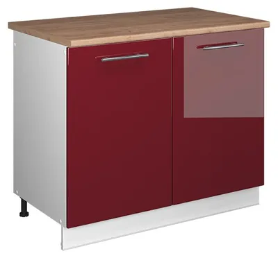 Zdjęcie produktu dla Szafka pod zlew Vicco Fame-Line Bordowy wysoki połysk/Biały 100 cm, BP Dąb, Model 61918