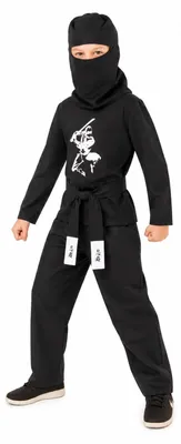 Produktbild von Ninja Kostüm Kinder 4-tlg. – Samurai Verkleidung Schwarz Größe: 140