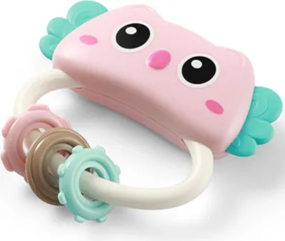 Produktbild von Bunte Eulenrassel Babyspielzeug mit Beißring aus Silikon und Klangelement, 9 x 7 cm