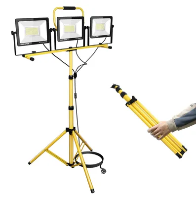LED-Baustrahler mit Stativ, 300 W, 6000K, IP66, höhenverstellbar