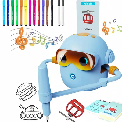 Produktbild von Zeichenroboter für Kinder,inklusive 100 Zeichenkarten,Montessori-Lernspielzeug, interaktiver Lernroboter für Kinder im Alter von 3 bis 10 Jahren (Blau)